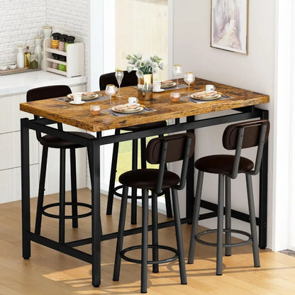 Recaceik Dining Table Set for 4 Bar Kitchen Table and Chairs for 4, Counter Height Dinner Table with 4 PU Leather Upholstered