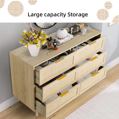 3/4/5/6/7/8 Drawer Dresser Rattan Dresser Modern Chest with Drawers,Wood Storage Closet Dressers Chest of Drawers