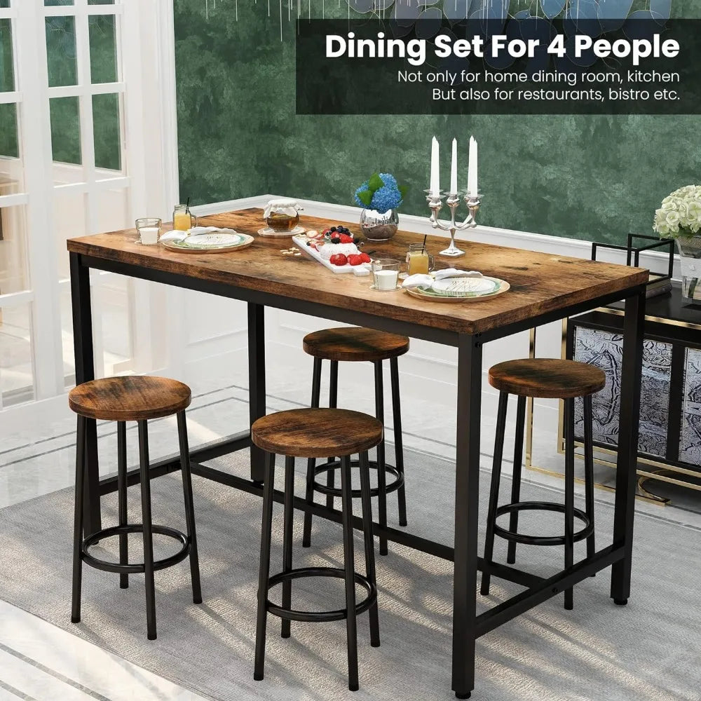 Recaceik Dining Table Set for 4 Bar Kitchen Table and Chairs for 4, Counter Height Dinner Table with 4 PU Leather Upholstered