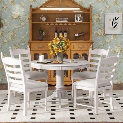 5-Piece Round Dining Table Set, Extendable Table with 4 Upholstered Chairs, Dining Room Table Sets, Kitchen Tables sets