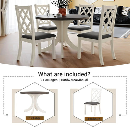 5-Piece Round Dining Table Set, Extendable Table with 4 Upholstered Chairs, Dining Room Table Sets, Kitchen Tables sets