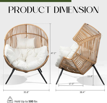 Egg Chair Outdoor Wicker Patio Oversized Lounger Chair with Cushion Egg Basket Chair for Indoor Living Room Bedroom