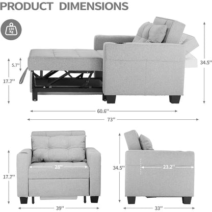 Living Room Recliners, 39 Inch Futon Chair Bed Convertible Chair 3-in-1Pull Out Sleeper Chair Beds, Livings Rooms Sofa Recliners