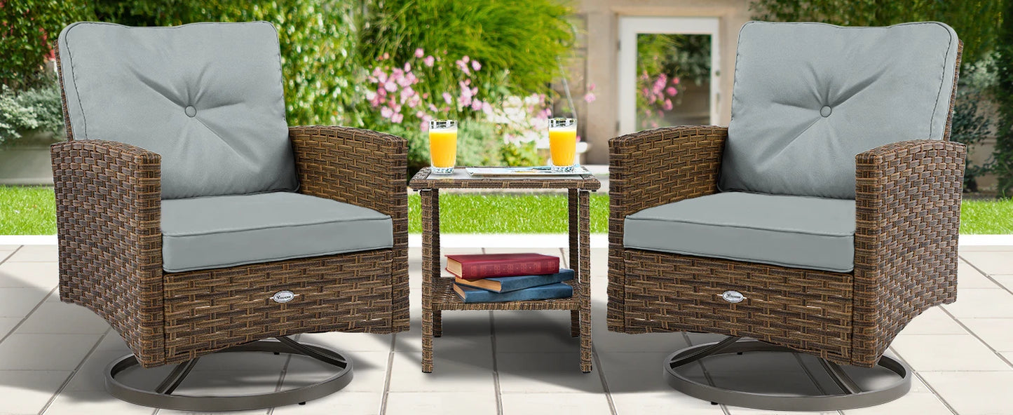 3-Piece Patio Outdoor Wicker Bistro Rocking Furniture Conversation Chairs for Garden, Backyard and Balcony Tan Chairs