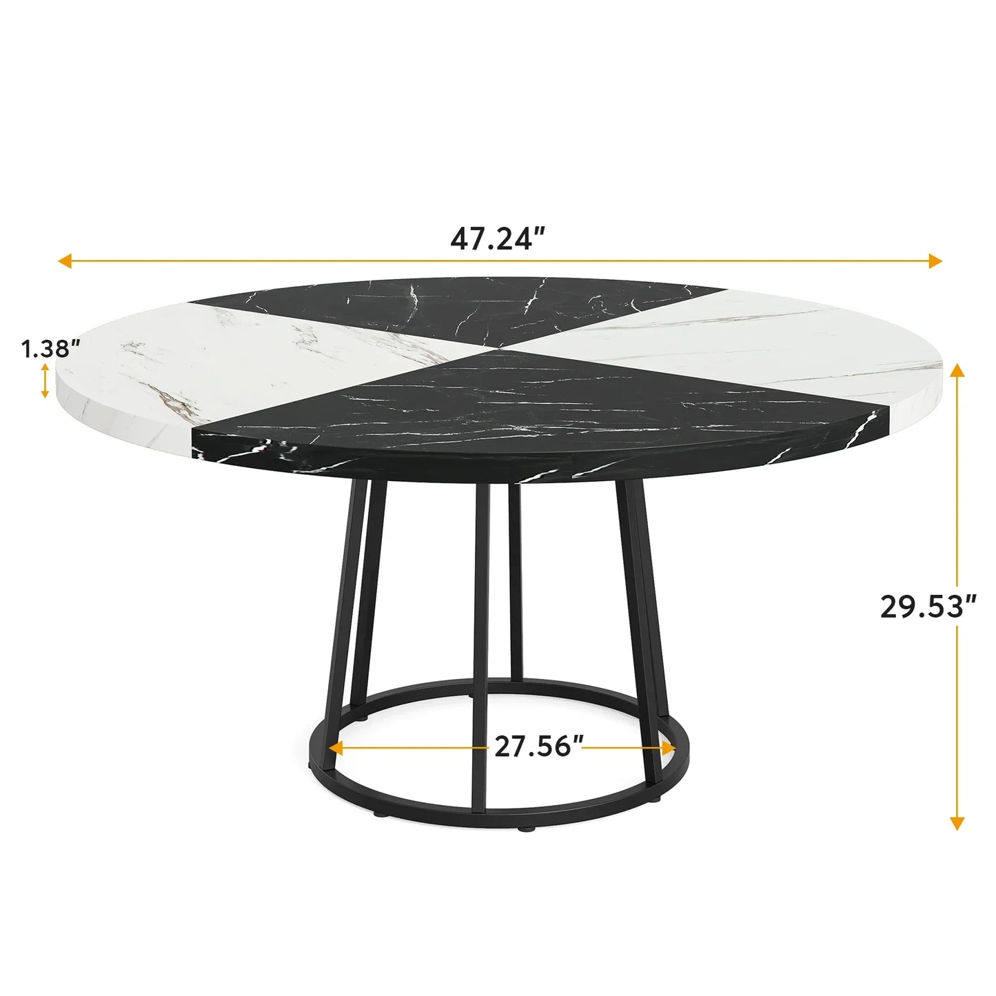 Tribesigns Round Dining Table for 4 People, 47 inch Kitchen Table Large Dinner Table with Circle Metal Base