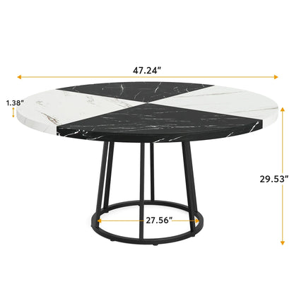 Tribesigns Round Dining Table for 4 People, 47 inch Kitchen Table Large Dinner Table with Circle Metal Base