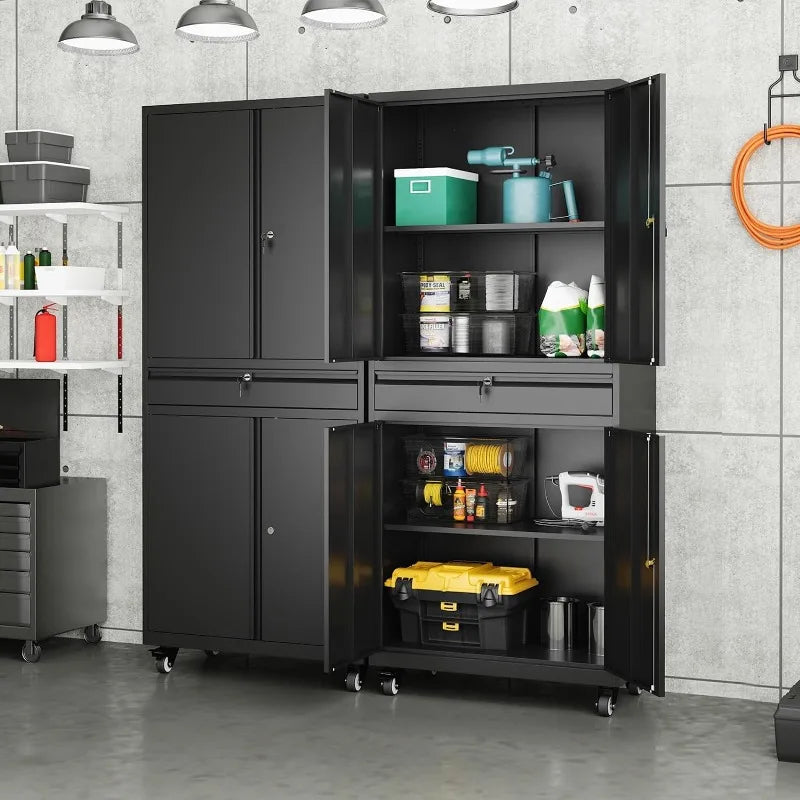 Metal Storage Cabinet with Lock-Garage Storage Cabinet with Locking Doors and  Adjustable Shelves,Black Steel Lockable File