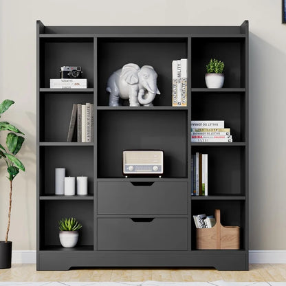 4-Tier Open Shelf Bookcase, 47.2" Cube Storage Shelf with 10 Cubes and 2 Drawers,Modern Bookshelf for Bedroom, Living Room Black