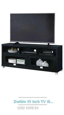 Wooden TV Stand Up to 50" TVs Black Contemporary Media Console 37.4 lbs 47.63 x 15.55 x 22.79