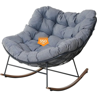 Rocking Chair Outdoor & Indoor,Rocking Chair w/Cushion, Metal Outdoor Rocker Recliner Chair for Patio,Porch,Garden,Backyard,Grey