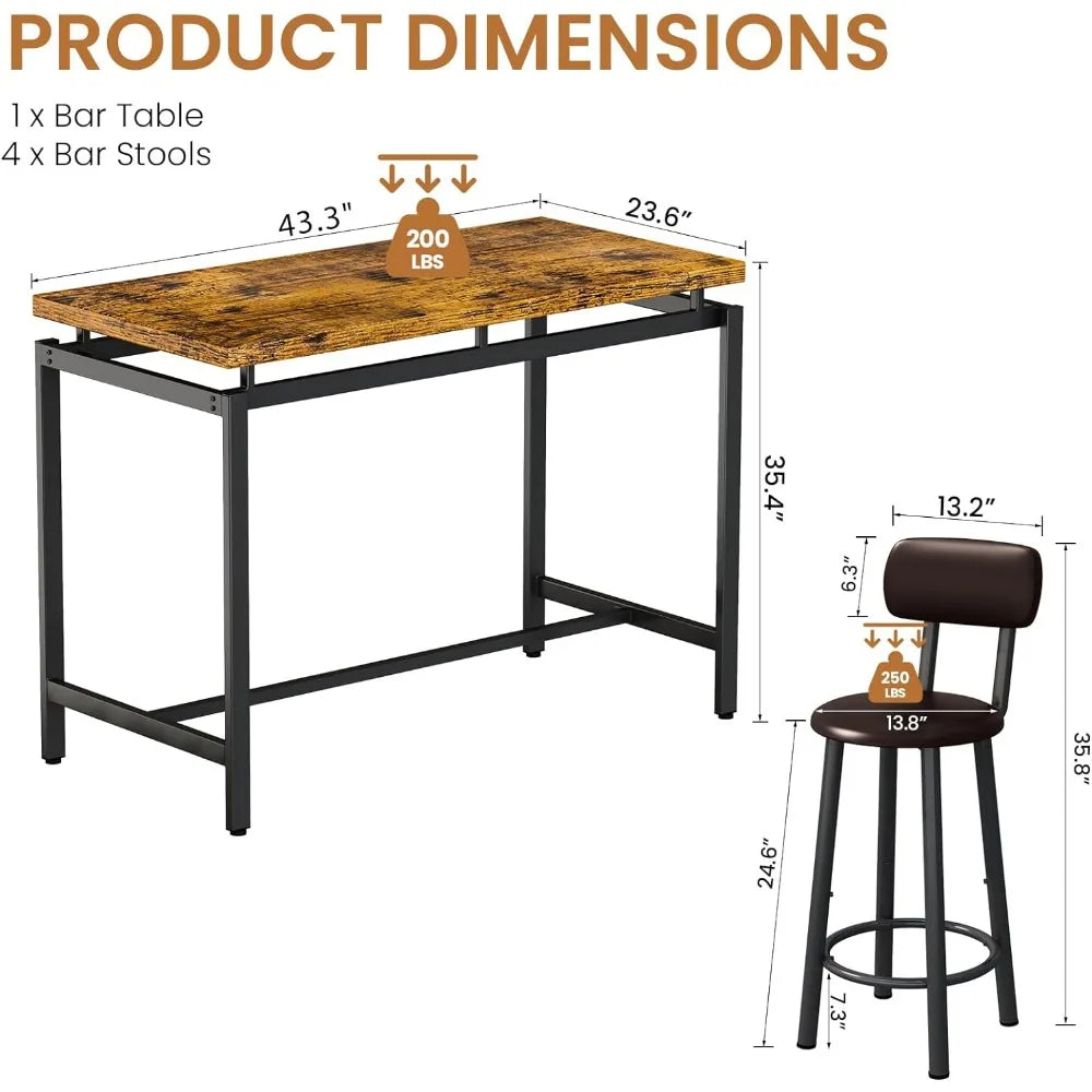 Recaceik Dining Table Set for 4 Bar Kitchen Table and Chairs for 4, Counter Height Dinner Table with 4 PU Leather Upholstered