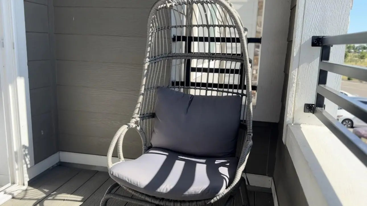 Outdoor Narrow Egg Chair Wicker, Patio Rattan Basket Chair with 370lbs Capacity Indoor Egg Chairs with Stand & Cushion Grey