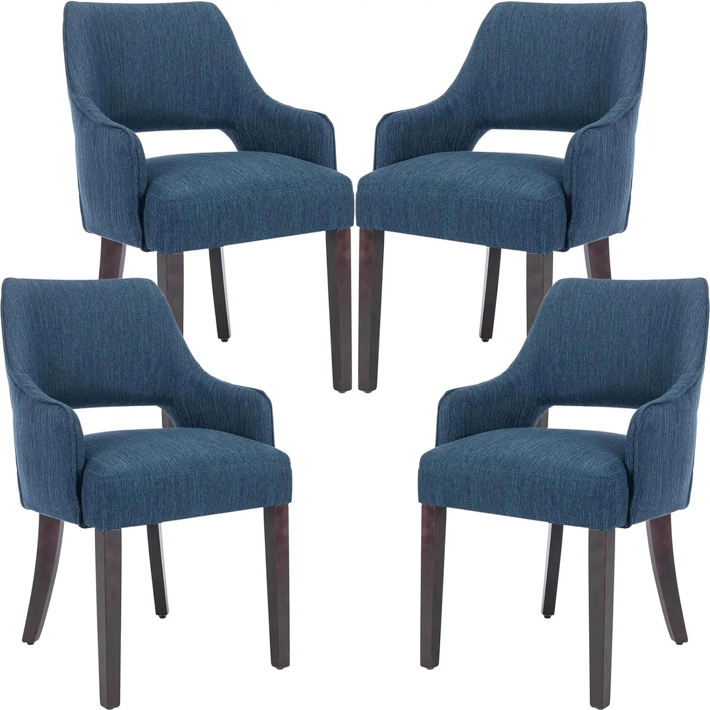 Modern Dining Chairs Set of 2 Upholstered Linen Accent Side Chair with Mid Open Back & Wood Legs, Arm Chair for Home Kitchen