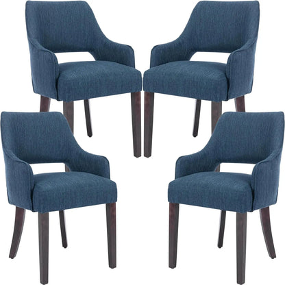 Modern Dining Chairs Set of 2 Upholstered Linen Accent Side Chair with Mid Open Back & Wood Legs, Arm Chair for Home Kitchen