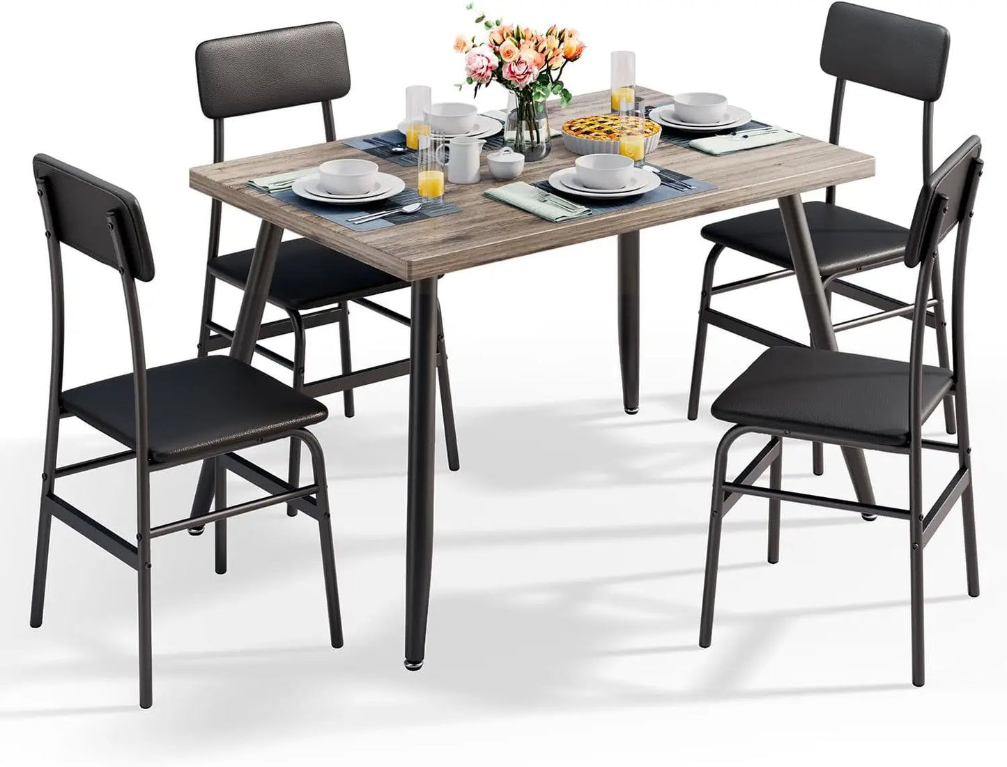 Dining Table Set for 4,Sleek Design Rectangular Kitchen Dining Table with Black-4 Back Chairs for Small Space, Apartment