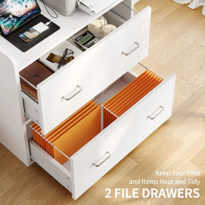 File Cabinet with Charging Station, Large Lateral Filing Cabinet for Home Office