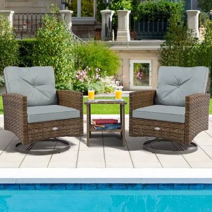 3-Piece Patio Outdoor Wicker Bistro Rocking Furniture Conversation Chairs for Garden, Backyard and Balcony Tan Chairs