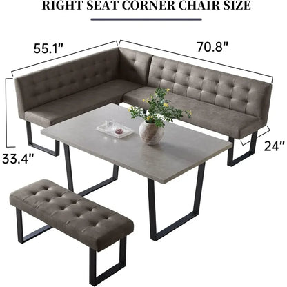 Dining Table Set with Bench,3 Piece Modern Kitchen Table with Seat Corner Bench and Bench for Family Dining Room Furniture