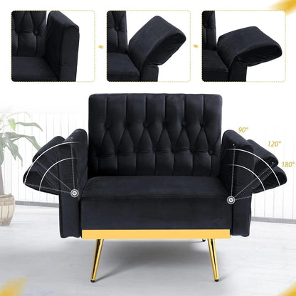 Velvet Accent Chair with Adjustable Armrests and Backrest, Button Tufted Lounge Chair, Single Recliner Armchair with Ottoman