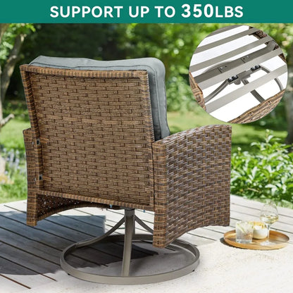 3-Piece Patio Outdoor Wicker Bistro Rocking Furniture Conversation Chairs for Garden, Backyard and Balcony Tan Chairs