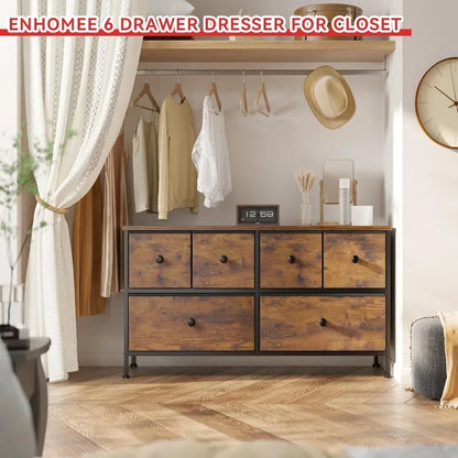 Dresser for Bedroom with 6 Drawer Dresser TV Stand Dresser & Chests of Drawers Cute Dressers for Closet,Living Room,