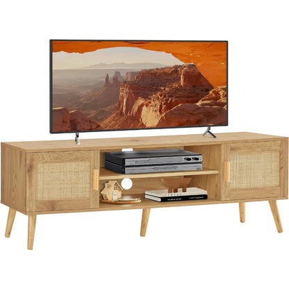 TV Stand for 70 inch ,Large Console,Entertainment Center with Adjustable Shelf and 2 Cabinets,Mid Century Modern TV Stands