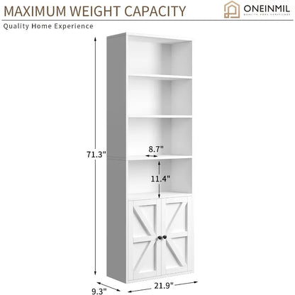 6 Tier Bookshelf and Bookcase, Wooden Bookshelves with Cabinet Doors, Floor Bookshelves and Office Storage Cabinets