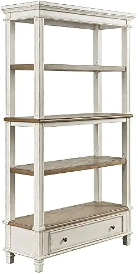 Realyn French Country 75" Bookcase with Drawer, Chipped White