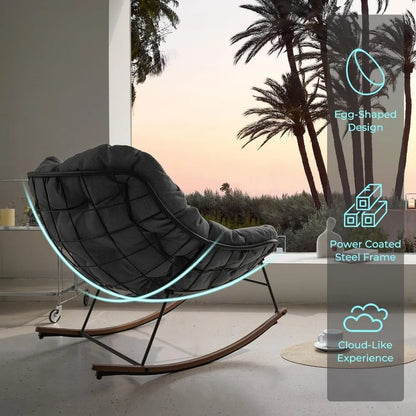 Rocking Chair Outdoor & Indoor,Rocking Chair w/Cushion, Metal Outdoor Rocker Recliner Chair for Patio,Porch,Garden,Backyard,Grey