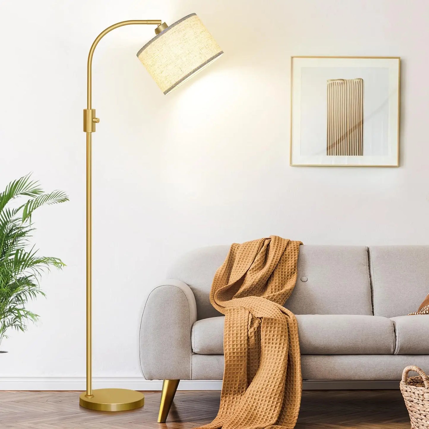 【Upgraded】 Dimmable Floor Lamp, 1200 Lumens LED Bulb Included, Gold Arc Floor Lamps for Living Room Modern Standing Lamp w