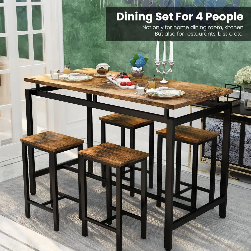 Recaceik Dining Table Set for 4 Bar Kitchen Table and Chairs for 4, Counter Height Dinner Table with 4 PU Leather Upholstered