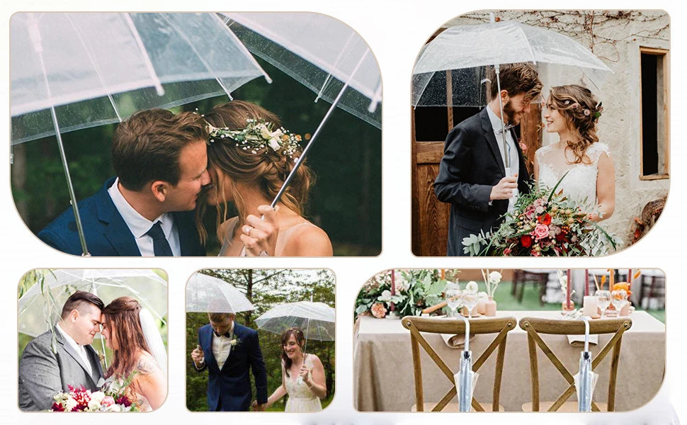 30 Pack Clear Wedding Umbrellas Bulk Auto Open Clear Stick Umbrellas,Transparent Windproof Wedding Style Stick Umbrellas