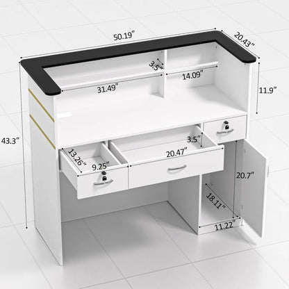 Reception Desk, Modern Front Table Equipped Lockers & Storage Shelves, Counter Alons, Retail, Home Offices, Reception Room