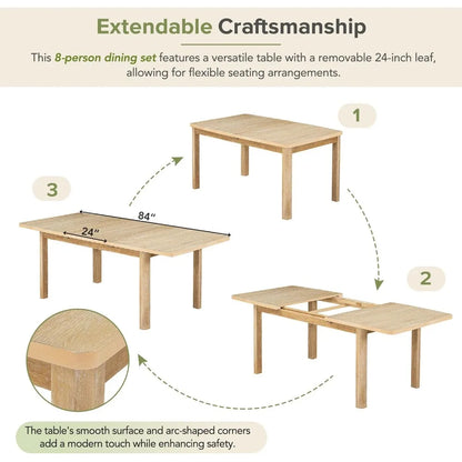 9-Piece Rectangular Dining Table Set,for 8 Extendable,with 8 Dining Chairs,dinning tables sets