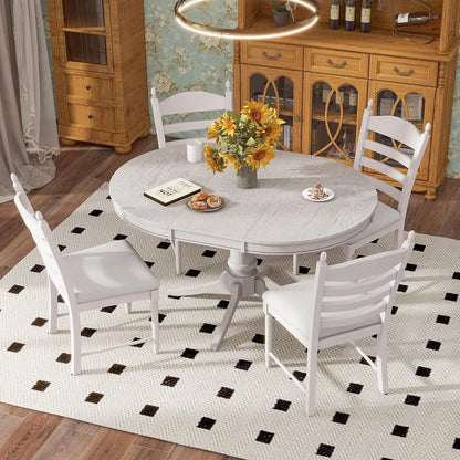 5-Piece Round Dining Table Set, Extendable Table with 4 Upholstered Chairs, Dining Room Table Sets, Kitchen Tables sets