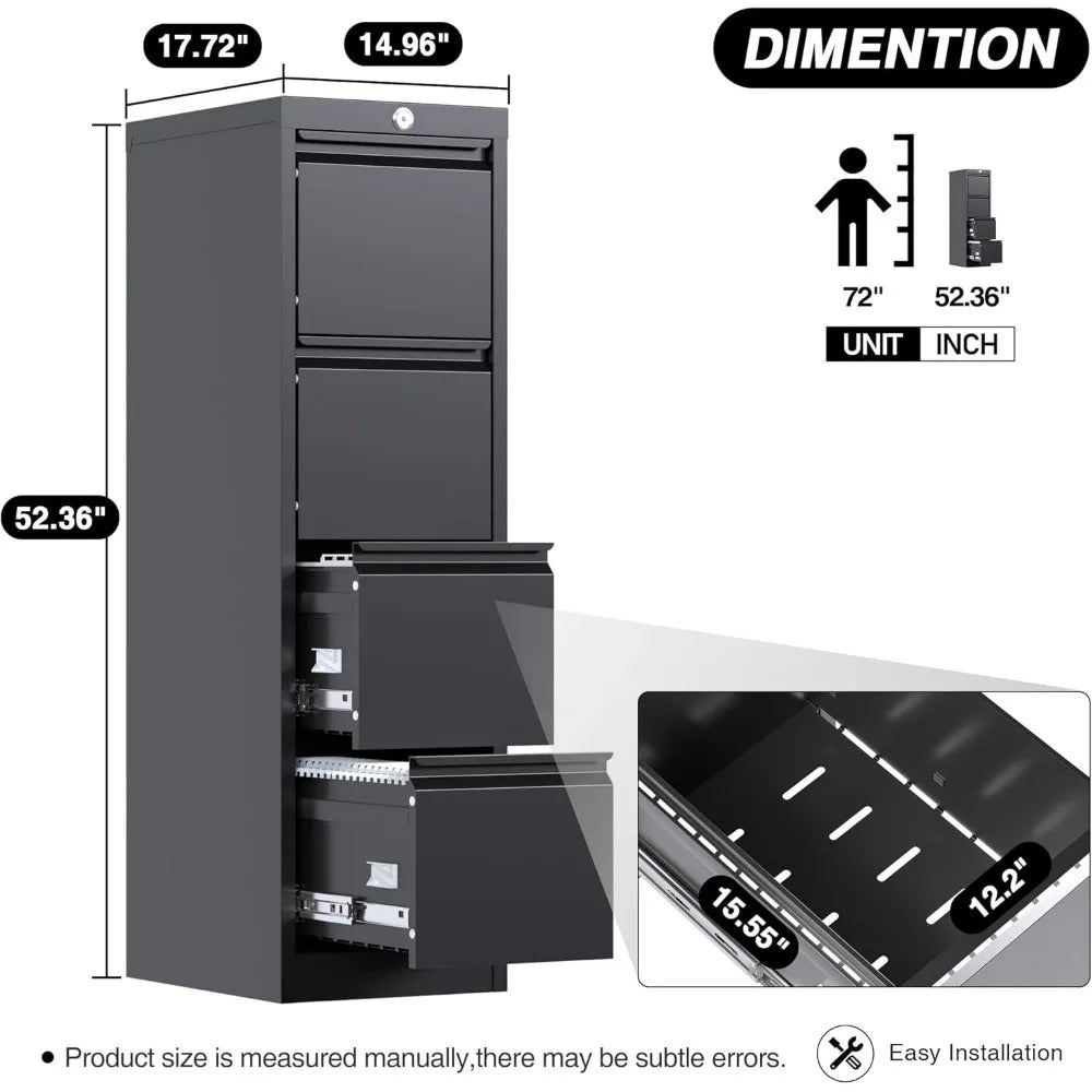 Metal File Cabinet with Lock, Drawers Vertical Filing Stoage Cabinets for Home Office, Small and Narrow Filing Cabinet for Hangi