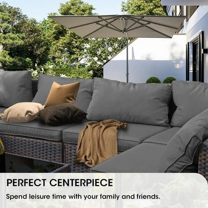 Patio Furniture Set 7 Pieces with Fire Pit Table Patio Sectional Furniture Sofa Chair Sets, PE Rattan Couch Conversation Set