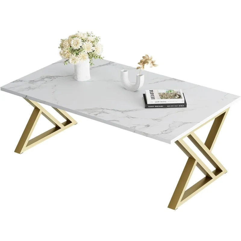 Living Room Table White Center Simple Modern Faux Marble Rectangular Coffee Tables