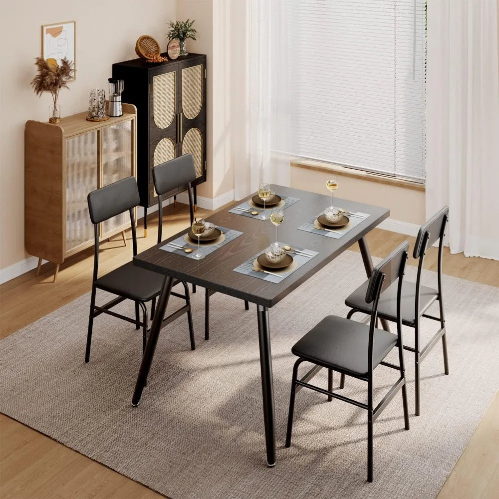 Dining Table Set for 4,Sleek Design Rectangular Kitchen Dining Table with Black-4 Back Chairs for Small Space, Apartment