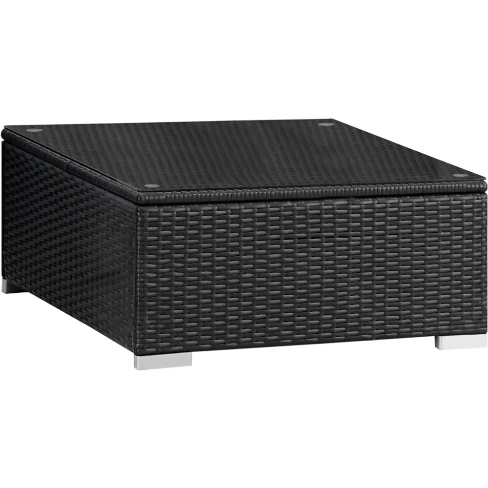 Outdoor Coffee Tables, All-Weather Square Patio Wicker Coffee Table with Tempered Glass Top for Living Room, Backyard