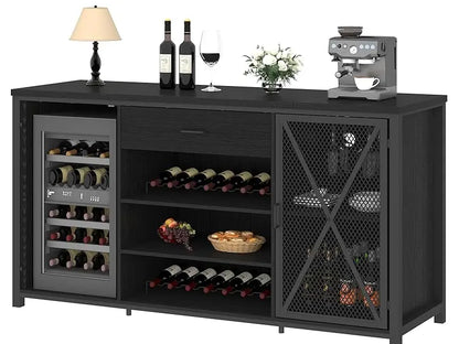 Bar Cabinet with Fridge Space and Rack, Big Wide Sideboard Buffet Cabinets with Drawer Storage, 70 Inch Display Cabinet