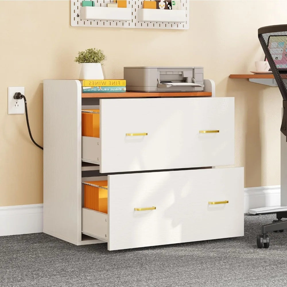 File Cabinet with Charging Station, Large Lateral Filing Cabinet for Home Office