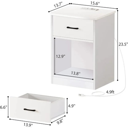 Nightstands Set of 2, Night Stands with Charging Station & LED Light Strips, Bedside Tables with Drawer, Side Tables Bedroom