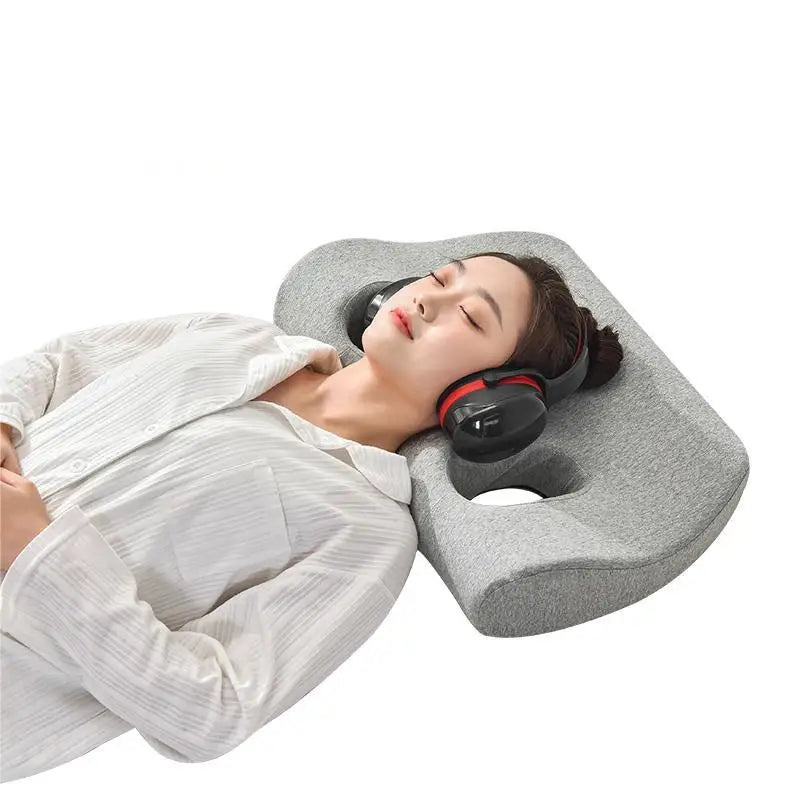 Noise-proof Headset Hole Pillow Memory Foam Pillow Release Ears Pain Pillow with Hole for Side Sleeper