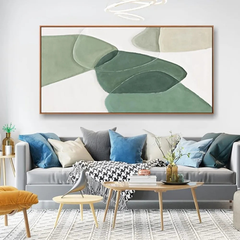 Modern Wall Art Large Geometric Green and White Geometric Color Block Line Art Painting Artwork Canvas Simple Picture 30"X 60"