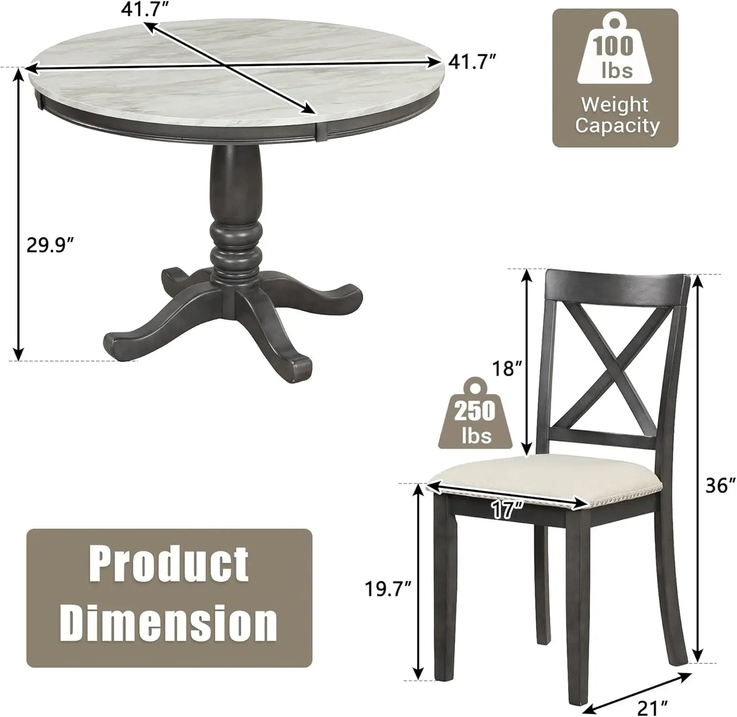 5-Piece Round Dining Table Set, Extendable Table with 4 Upholstered Chairs, Dining Room Table Sets, Kitchen Tables sets