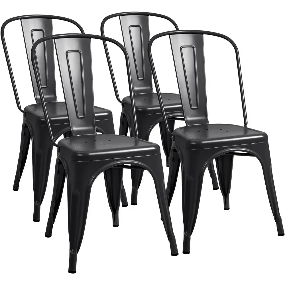 Indoor-Outdoor Use Stackable Chic Dining Bistro Cafe Side Metal Chairs Set of 4 Dining ChairLMYX