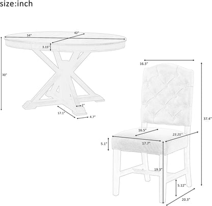 5-Piece Round Dining Table Set, Extendable Table with 4 Upholstered Chairs, Dining Room Table Sets, Kitchen Tables sets