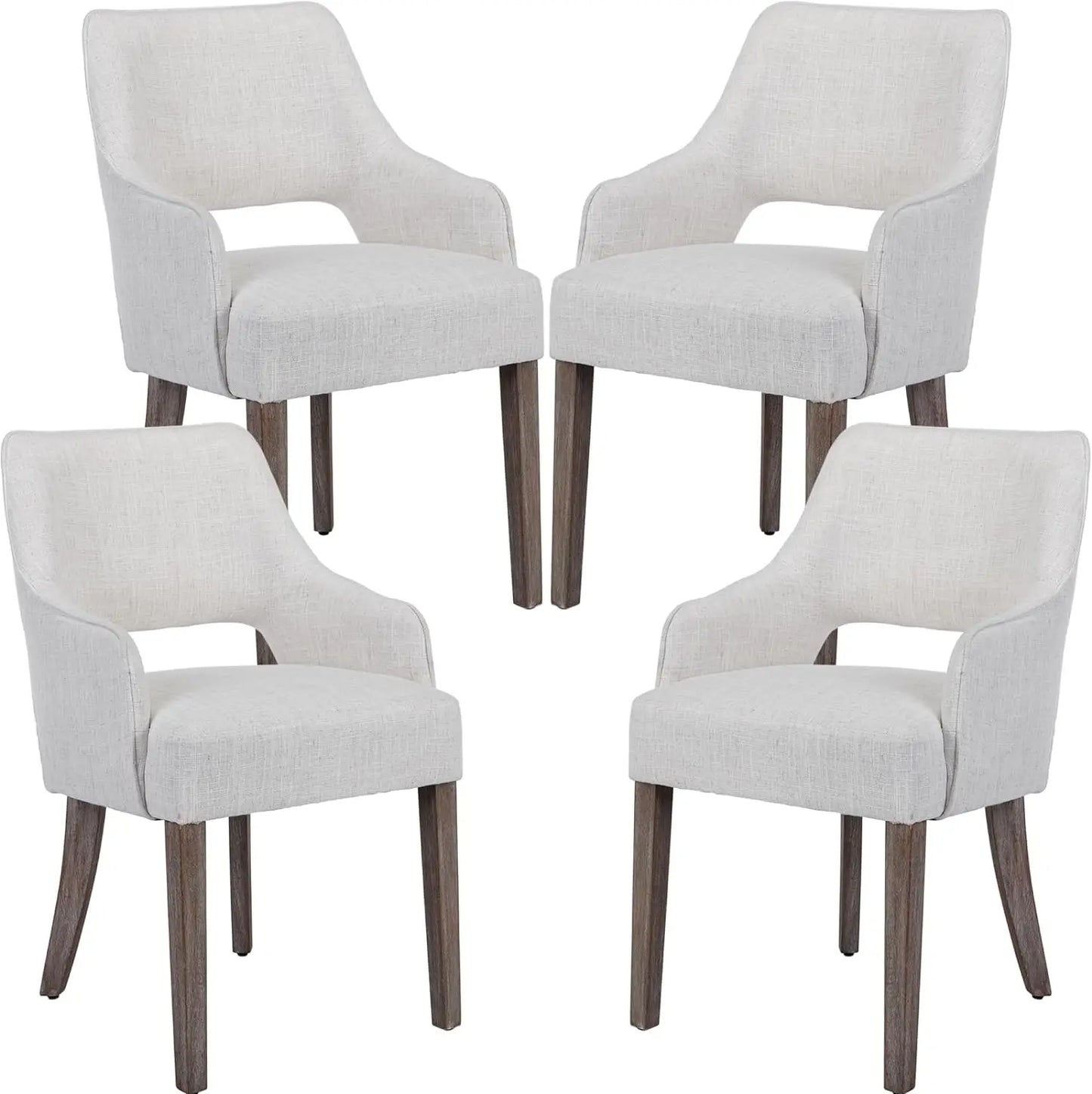 Modern Dining Chairs Set of 2 Upholstered Linen Accent Side Chair with Mid Open Back & Wood Legs, Arm Chair for Home Kitchen