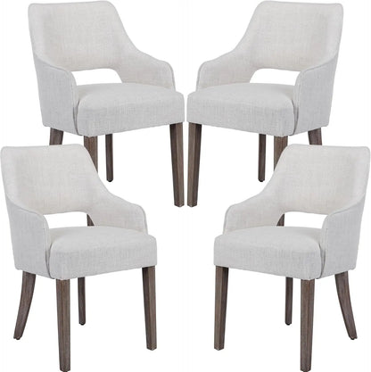 Modern Dining Chairs Set of 2 Upholstered Linen Accent Side Chair with Mid Open Back & Wood Legs, Arm Chair for Home Kitchen